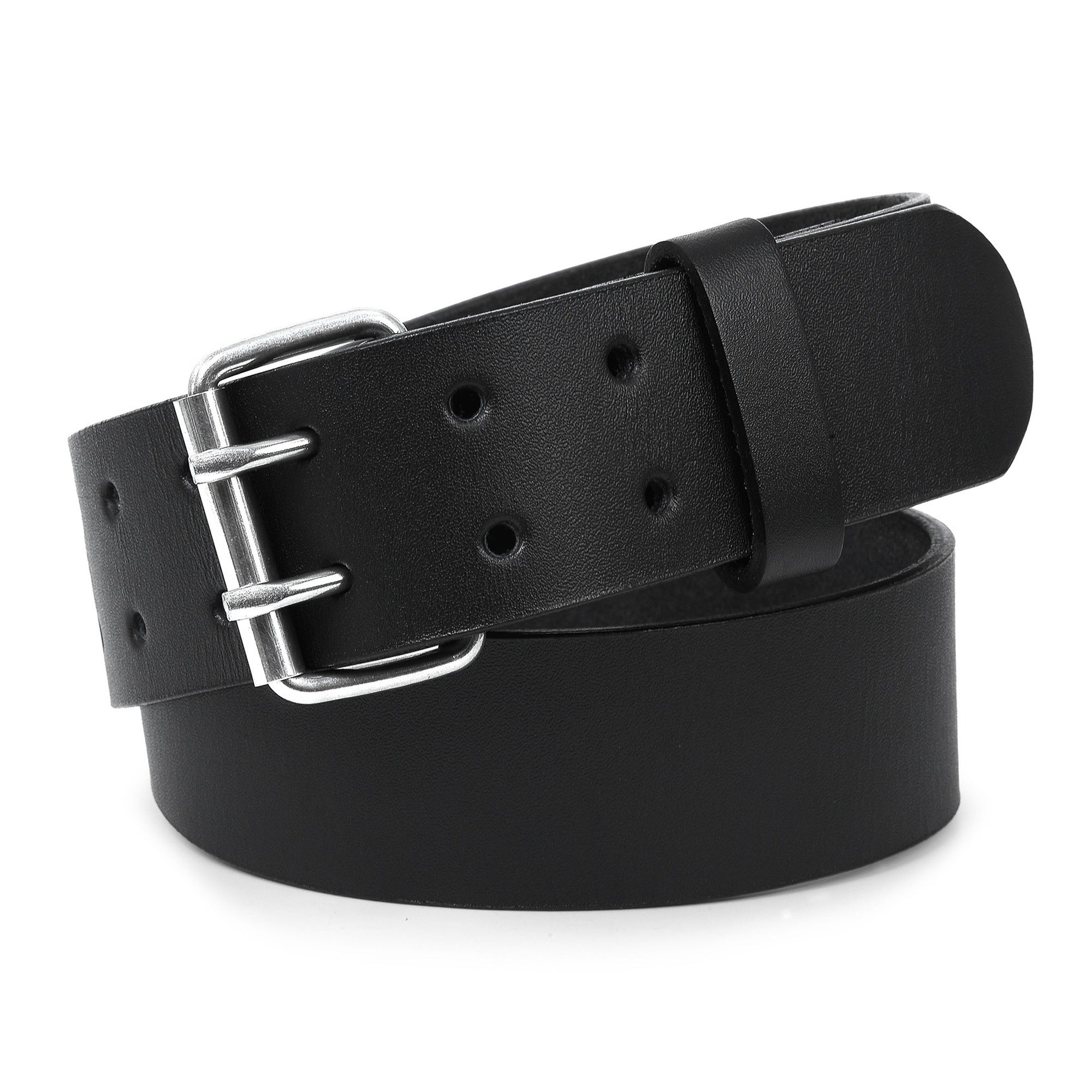 Men's Black Leather Belt - Double Pin Buckle Belt - 1.5" Wide Heavy Duty Work Belt for Jeans