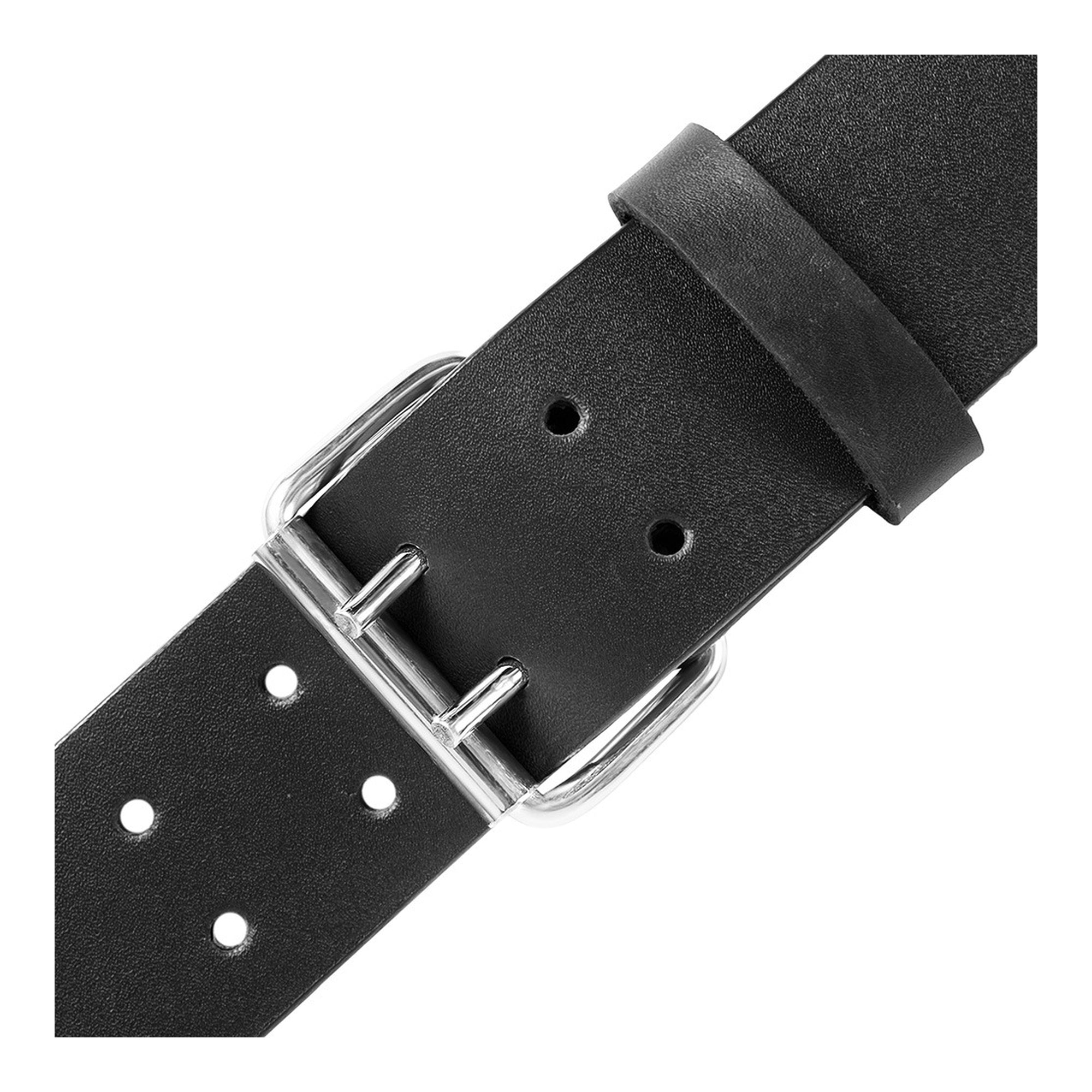 Men's Black Leather Belt - Double Pin Buckle Belt - 1.5" Wide Heavy Duty Work Belt for Jeans
