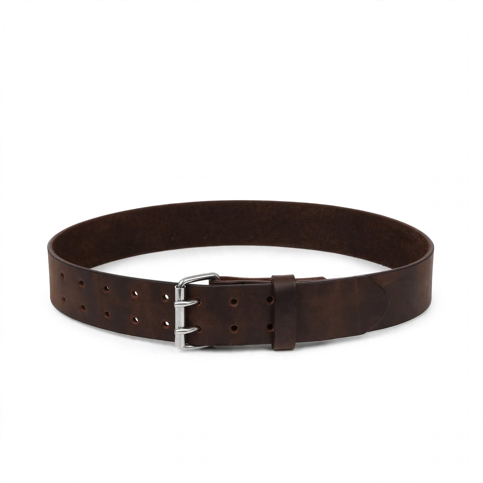 Men's Leather Belt Dark Brown - Double Pin Buckle Belt - 1.5 Inch Wide Casual Belt for Jeans - Vintage Workwear Belt