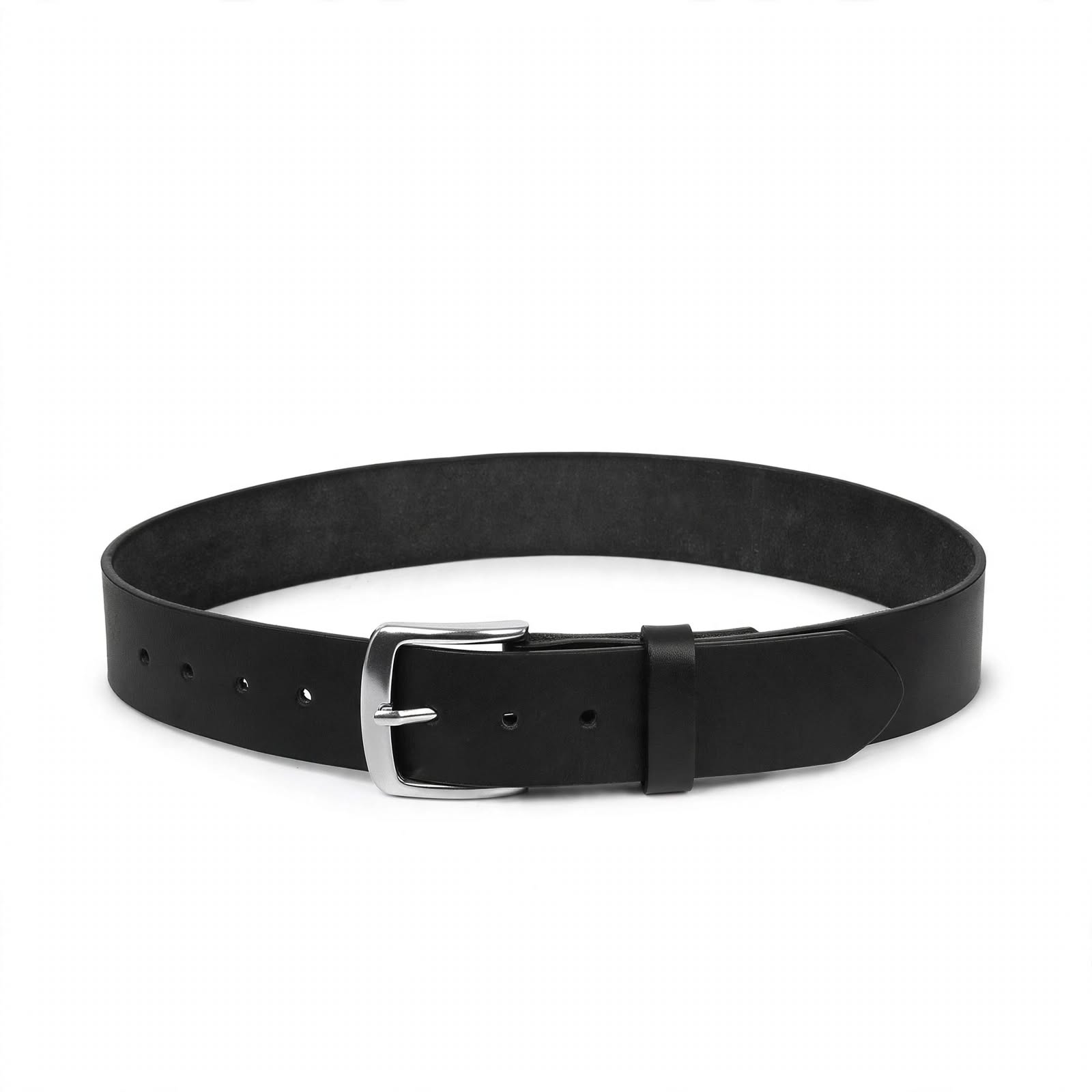 Men's Black Leather Belt Single Prong - 1.5 Inch Wide Casual Work Belt with Silver Roller Buckle - Minimalist Jeans Belt