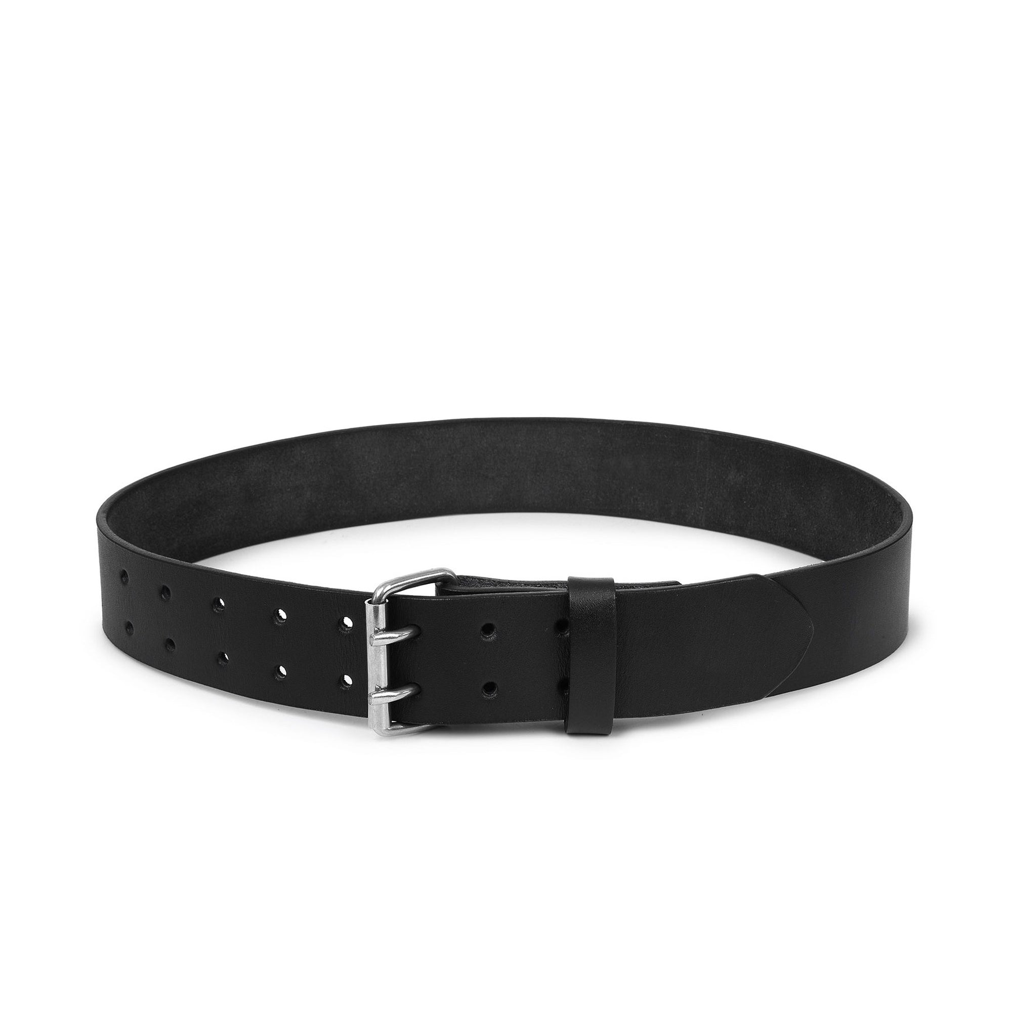 Men's Black Leather Belt - Double Pin Buckle Belt - 1.5" Wide Heavy Duty Work Belt for Jeans