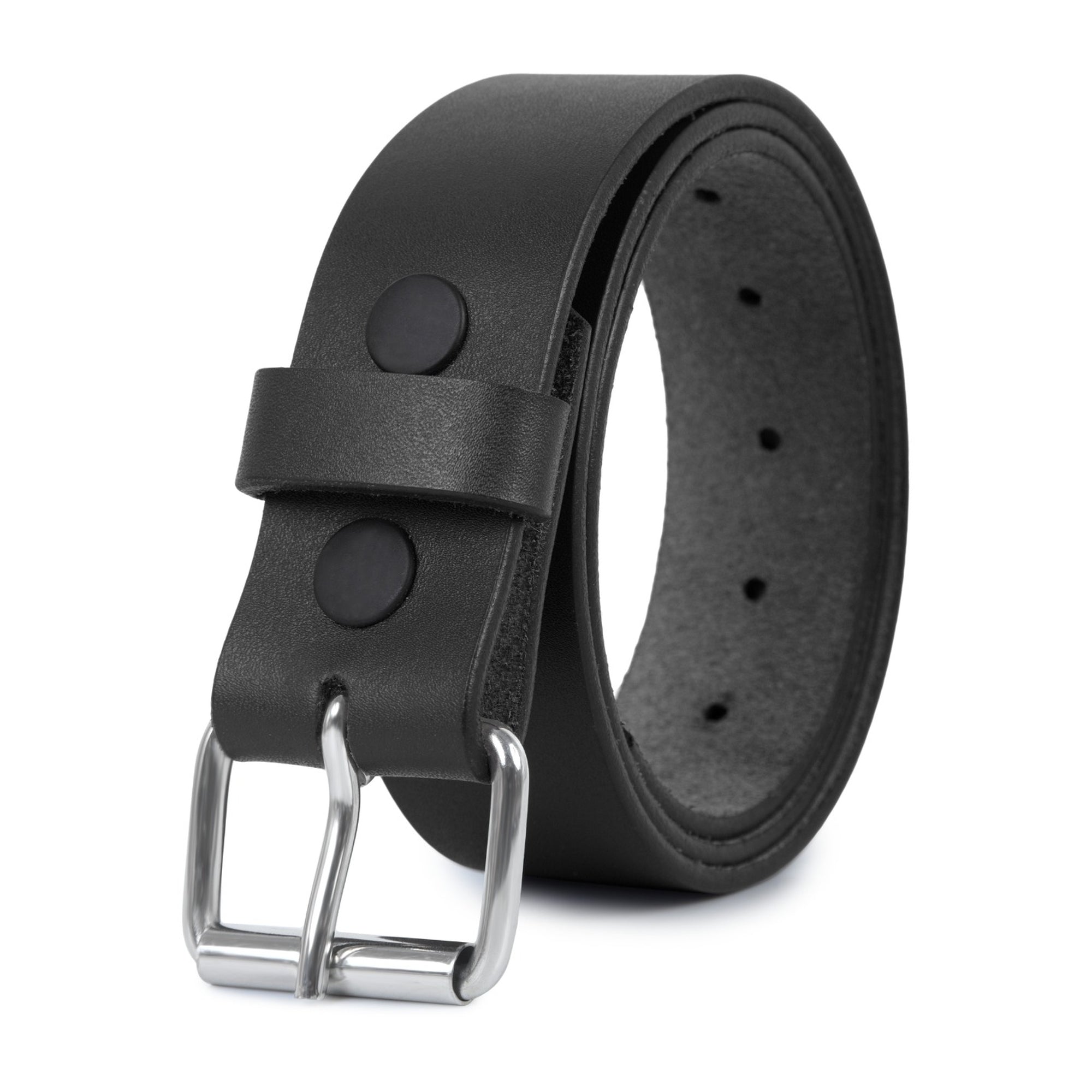 Men's Black Leather Belt Single Prong - 1.5 Inch Wide Casual Work Belt with Silver Roller Buckle - Minimalist Jeans Belt