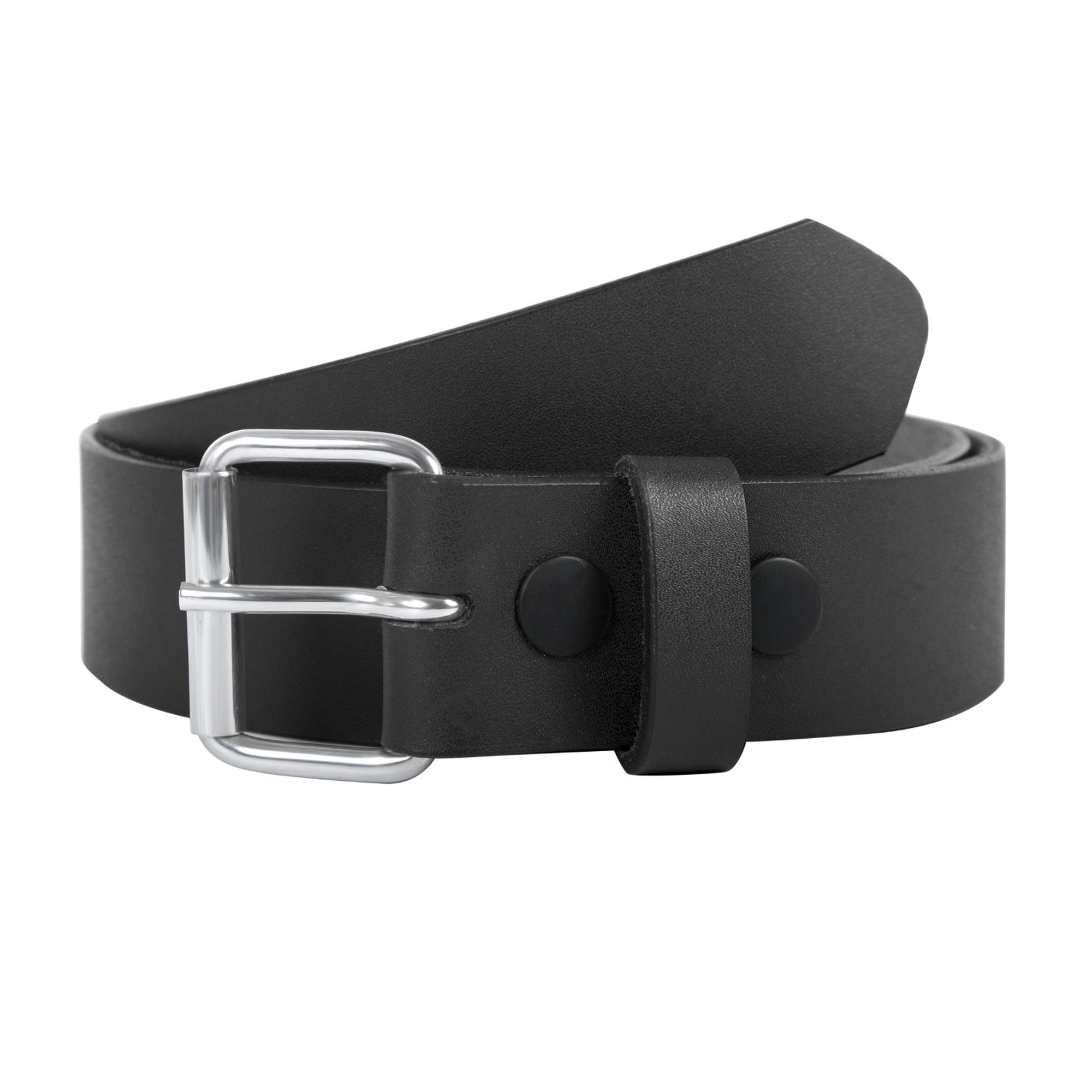 Men's Black Leather Belt Single Prong - 1.5 Inch Wide Casual Work Belt with Silver Roller Buckle - Minimalist Jeans Belt