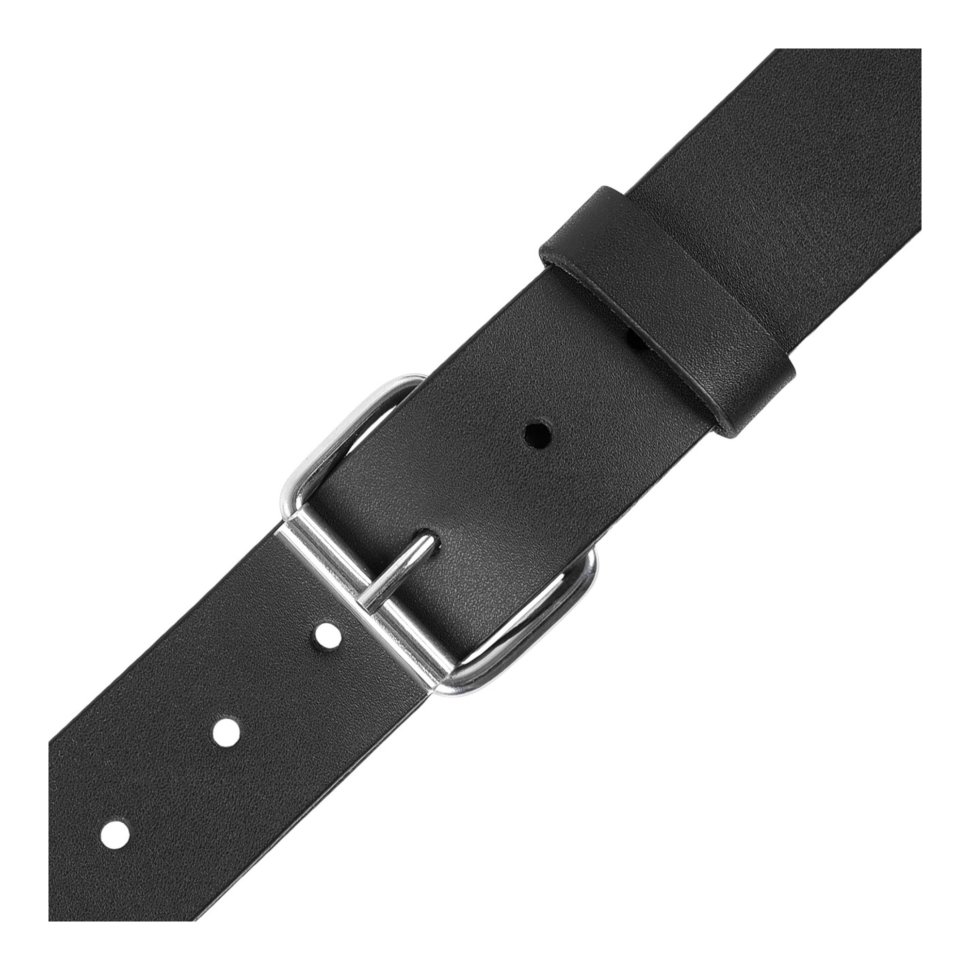 Men's Black Leather Belt Single Prong - 1.5 Inch Wide Casual Work Belt with Silver Roller Buckle - Minimalist Jeans Belt