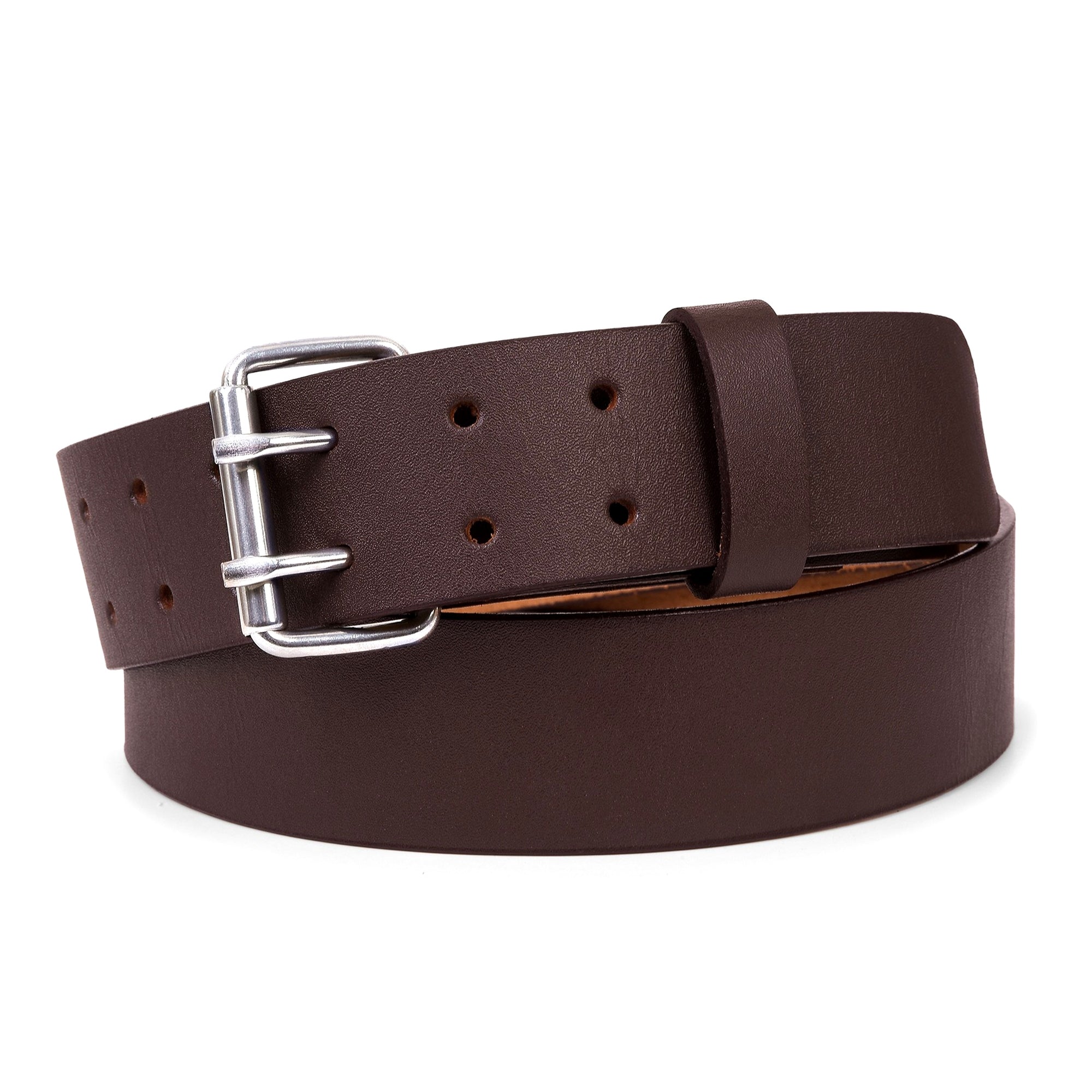 Men's Leather Belt Dark Brown - Double Pin Buckle Belt - 1.5 Inch Wide Casual Belt for Jeans - Vintage Workwear Belt