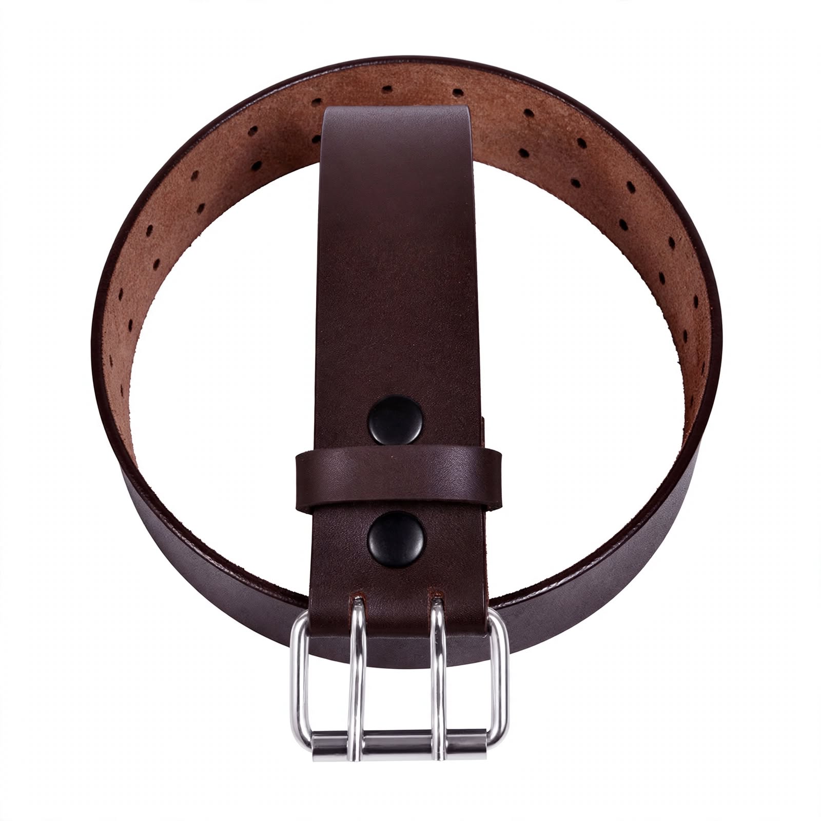 Men's Leather Belt Dark Brown - Double Pin Buckle Belt - 1.5 Inch Wide Casual Belt for Jeans - Vintage Workwear Belt