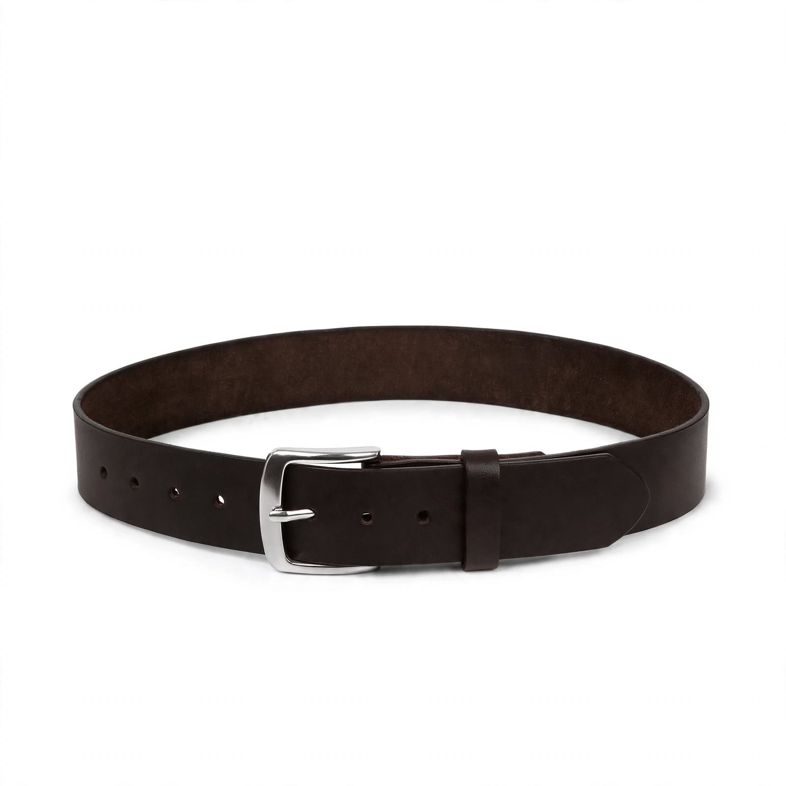 Men's Brown Leather Belt Single Prong - Chocolate Brown Casual Belt - 1.5 Inch Wide Jeans Belt with Silver Roller Buckle