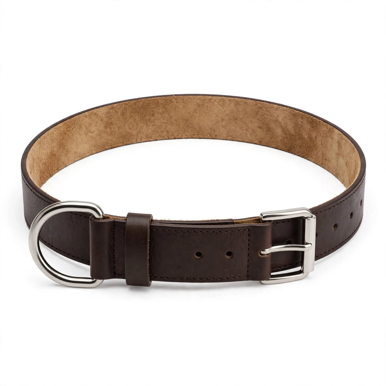 Dark Brown Leather Belt Pack of 4 - D-Ring Belt - Fashion Belt - Dog Collar Style Belt - 1.5 Inch Wide