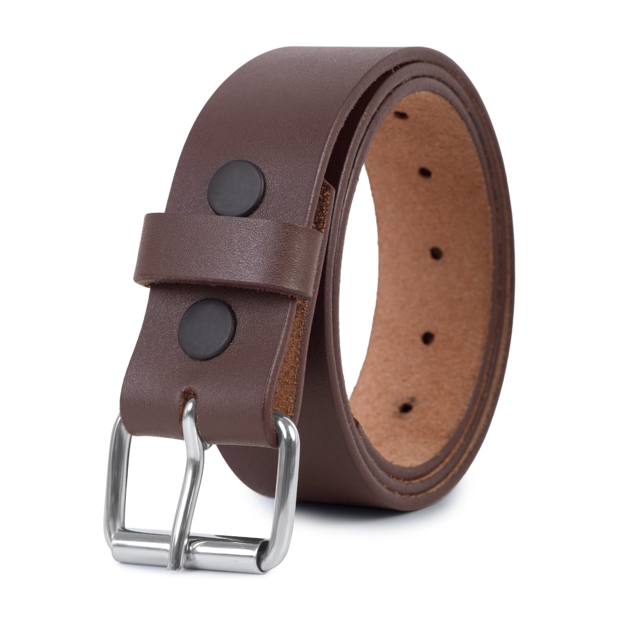 Men's Brown Leather Belt Single Prong - Chocolate Brown Casual Belt - 1.5 Inch Wide Jeans Belt with Silver Roller Buckle