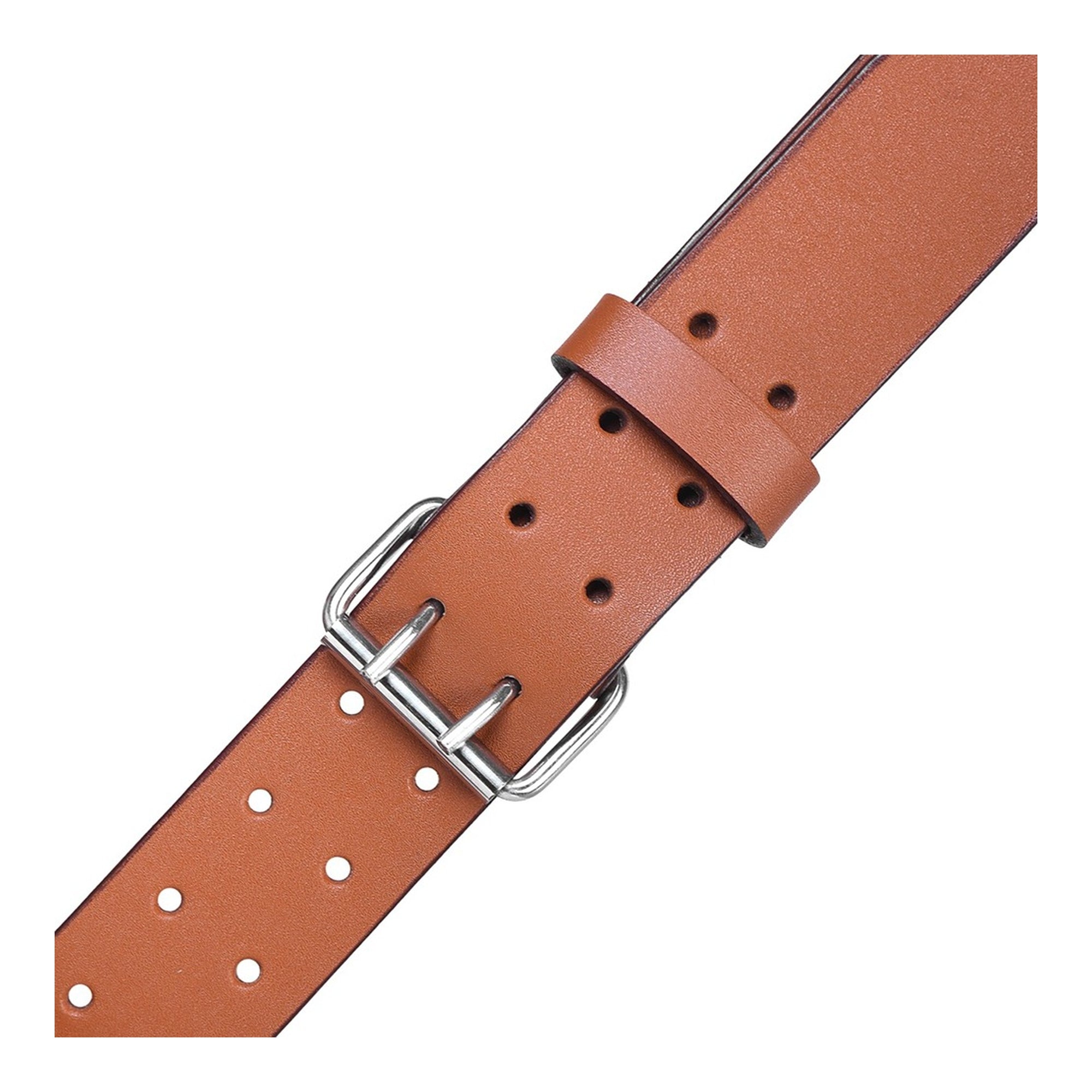 Men's Tan Leather Belt Double Prong - 1.5 Inch Wide Casual Belt for Jeans - Vintage Brown Work Belt with Silver Buckle